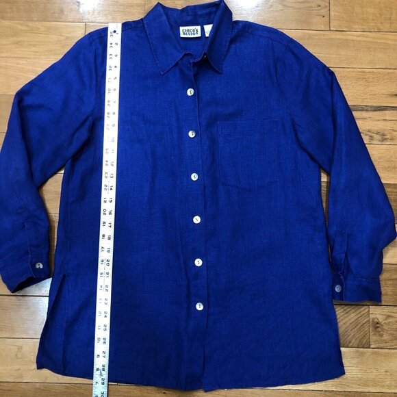 Chico's 100% Linen Button Front Long Sleeve Blue Tunic Size 1 - Picture 10 of 10